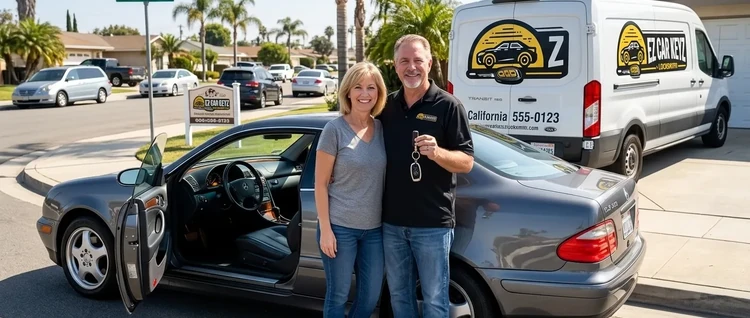 Happy customers with their replacement Mercedes-Benz CLK car key from EZ Car Keyz in Ventura County