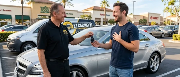 Customer with a replacement Mercedes-Benz CLS car key from EZ Car Keyz in Ventura County