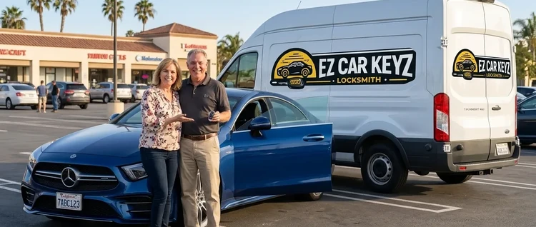 Happy customers with their replacement Mercedes-Benz CLS car key from EZ Car Keyz in Ventura County