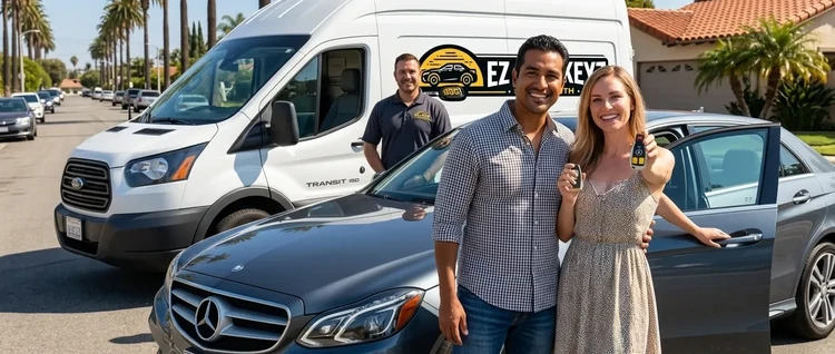 Happy customers with their replacement Mercedes-Benz E Class car key from EZ Car Keyz in Ventura County