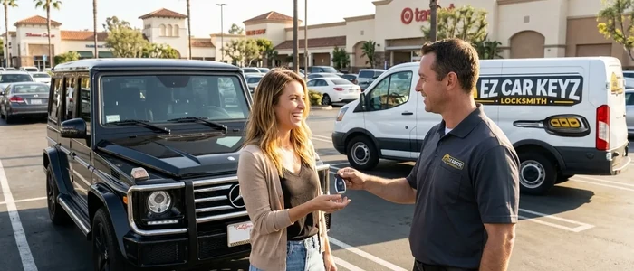 Customer with a replacement Mercedes-Benz G Class car key from EZ Car Keyz in Ventura County