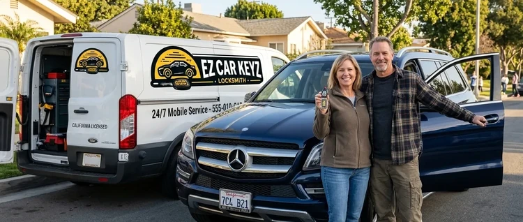 Happy customers with their replacement Mercedes-Benz Gl Class car key from EZ Car Keyz in Ventura County