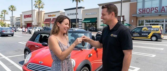 Customer with a replacement Mini Convertible car key from EZ Car Keyz in Ventura County