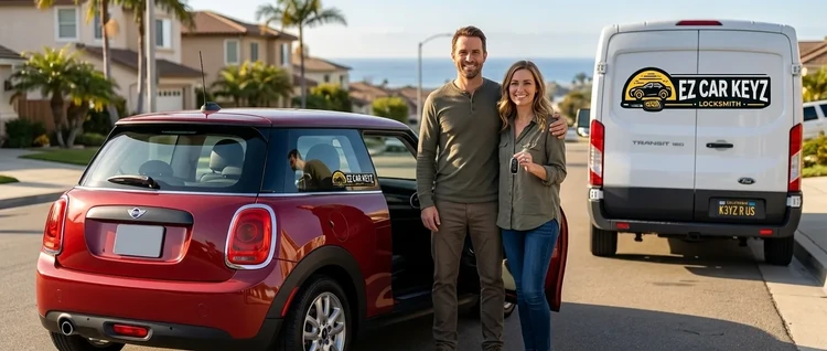 Happy customers with their replacement Mini Hardtop 2 Door car key from EZ Car Keyz in Ventura County