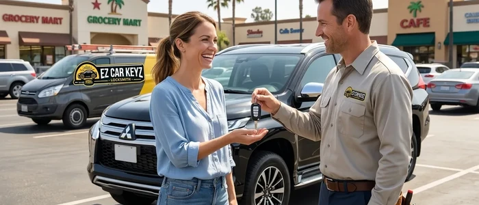 Customer with a replacement Mitsubishi Montero Sport car key from EZ Car Keyz in Ventura County