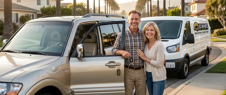 Happy customers with their replacement Mitsubishi Montero car key from EZ Car Keyz in Ventura County