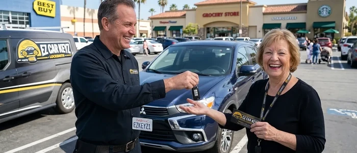 Customer with a replacement Mitsubishi Outlander Sport car key from EZ Car Keyz in Ventura County