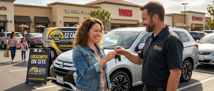 Customer with a replacement Mitsubishi Outlander car key from EZ Car Keyz in Ventura County