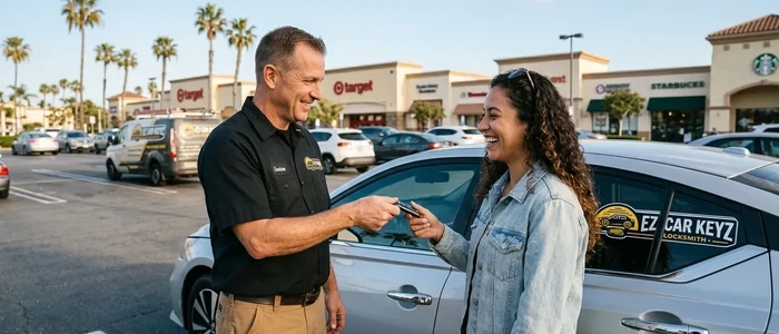 Customer with a replacement Nissan Altima car key from EZ Car Keyz in Ventura County