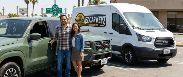 Happy customers with their replacement Nissan Frontier car key from EZ Car Keyz in Ventura County