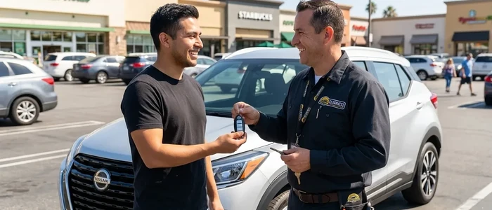 Customer with a replacement Nissan Kicks car key from EZ Car Keyz in Ventura County
