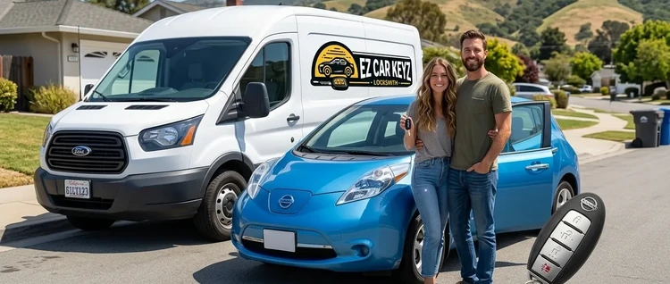 Happy customers with their replacement Nissan Leaf car key from EZ Car Keyz in Ventura County