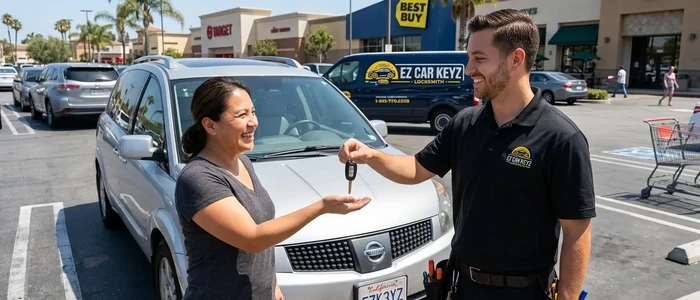 Customer with a replacement Nissan Quest car key from EZ Car Keyz in Ventura County