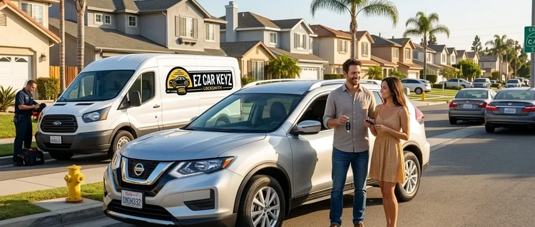 Happy customers with their replacement Nissan Rogue car key from EZ Car Keyz in Ventura County