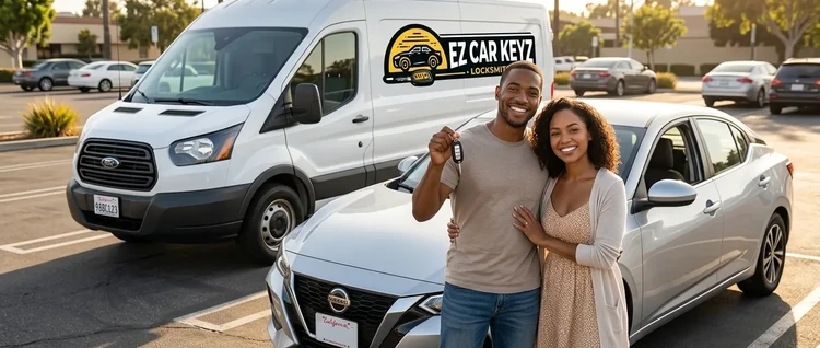 Happy customers with their replacement Nissan Sentra car key from EZ Car Keyz in Ventura County