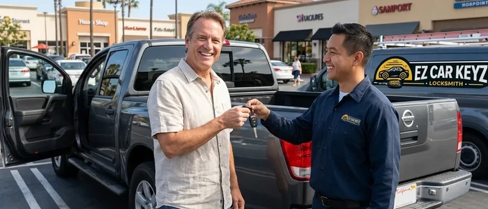 Customer with a replacement Nissan Titan car key from EZ Car Keyz in Ventura County