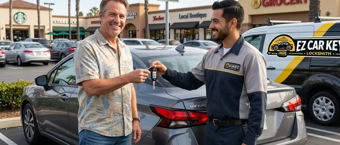 Customer with a replacement Nissan Versa car key from EZ Car Keyz in Ventura County