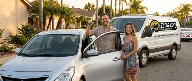 Happy customers with their replacement Nissan Versa car key from EZ Car Keyz in Ventura County