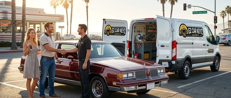 Happy customers with their replacement Oldsmobile Cutlass car key from EZ Car Keyz in Ventura County