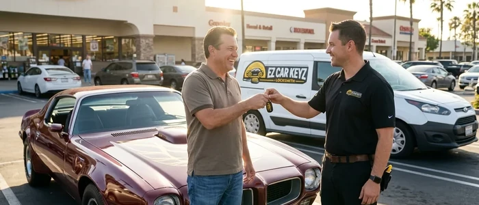 Customer with a replacement Pontiac Firebird car key from EZ Car Keyz in Ventura County