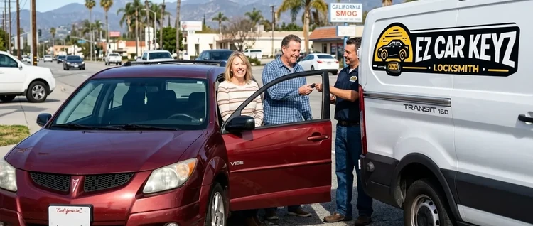 Happy customers with their replacement Pontiac Vibe car key from EZ Car Keyz in Ventura County