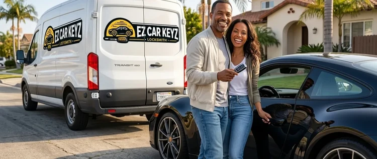 Happy customers with their replacement Porsche 911 car key from EZ Car Keyz in Ventura County
