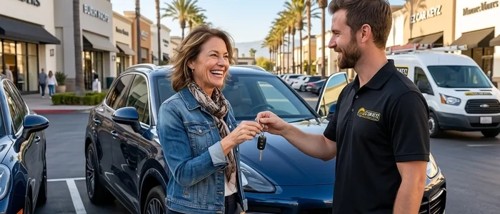 Customer with a replacement Porsche Cayenne car key from EZ Car Keyz in Ventura County