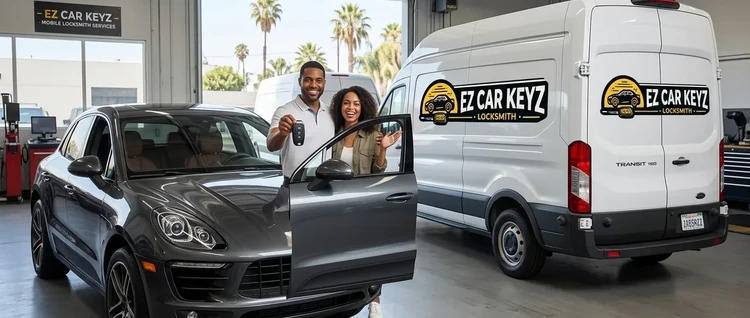 Happy customers with their replacement Porsche Macan car key from EZ Car Keyz in Ventura County