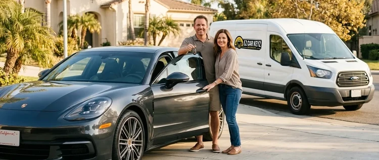Happy customers with their replacement Porsche Panamera car key from EZ Car Keyz in Ventura County