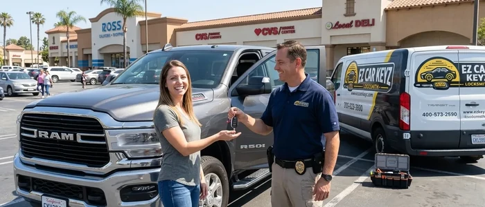 Customer with a replacement Ram 2500 car key from EZ Car Keyz in Ventura County