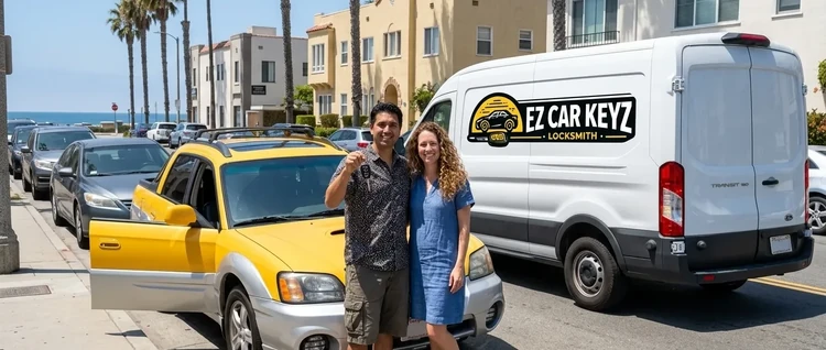 Happy customers with their replacement Subaru Baja car key from EZ Car Keyz in Ventura County