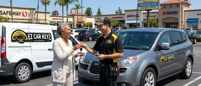 Customer with a replacement Subaru Tribeca car key from EZ Car Keyz in Ventura County