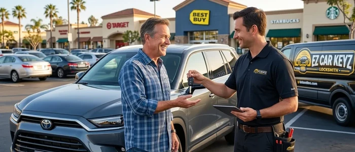 Customer with a replacement Toyota Grand Highlander car key from EZ Car Keyz in Ventura County