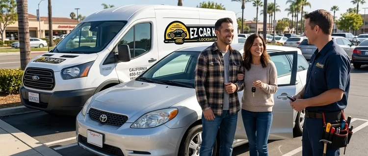 Happy customers with their replacement Toyota Matrix car key from EZ Car Keyz in Ventura County