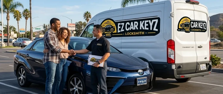 Happy customers with their replacement Toyota Mirai car key from EZ Car Keyz in Ventura County