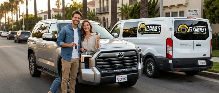 Happy customers with their replacement Toyota Sequoia car key from EZ Car Keyz in Ventura County