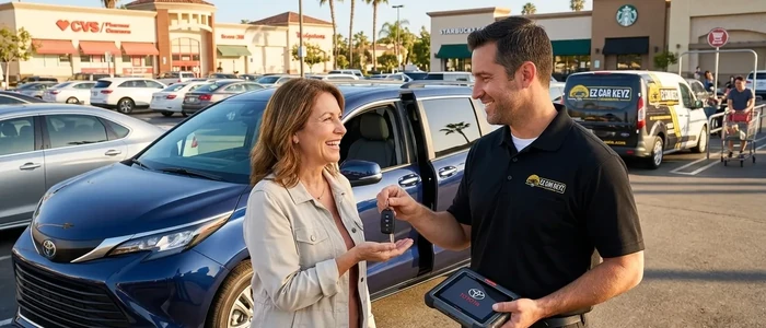 Customer with a replacement Toyota Sienna car key from EZ Car Keyz in Ventura County