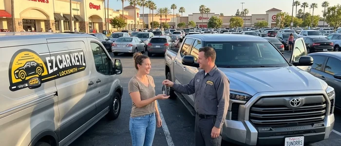 Customer with a replacement Toyota Tundra car key from EZ Car Keyz in Ventura County