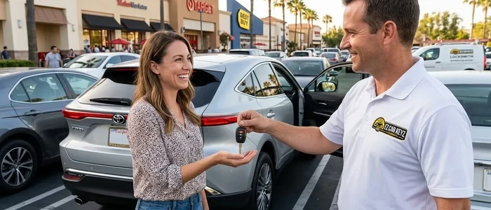 Customer with a replacement Toyota Venza car key from EZ Car Keyz in Ventura County