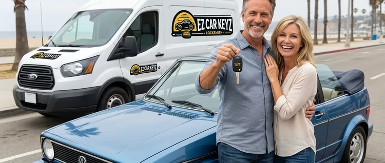 Happy customers with their replacement Volkswagen Cabrio car key from EZ Car Keyz in Ventura County