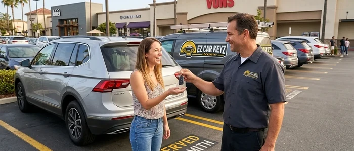Customer with a replacement Volkswagen Tiguan car key from EZ Car Keyz in Ventura County