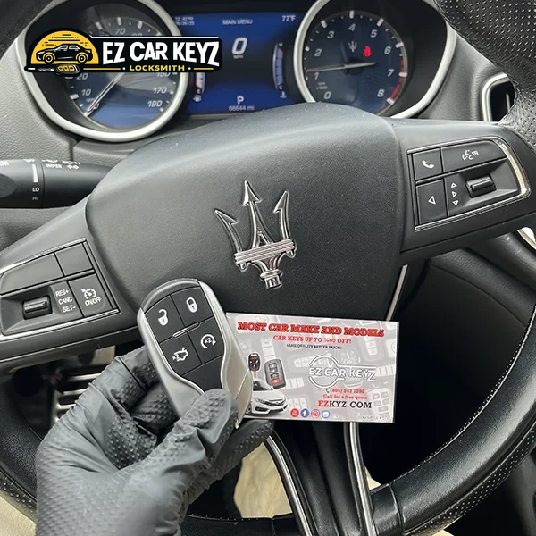 Smart key being programmed on diagnostic tool by EZ Car Keyz in Ventura County