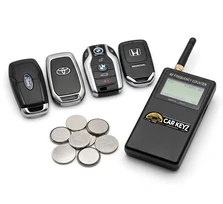 Fob signal diagnostic on a 2019 Jeep Grand Cherokee remote at a home in Moorpark, California, after a fresh battery didn't help. Frequency counter confirmed a dead 433 MHz transmitter output, so the fob itself was at fault rather than the vehicle.